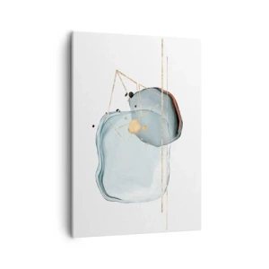 Impression sur toile - Image sur toile - Formes abstraites dans des tons de bleu et d'or sur fond blanc - 50x70cm - Etude des gouttes - Décoration murale moderne pour le salon et la chambre ARTTOR