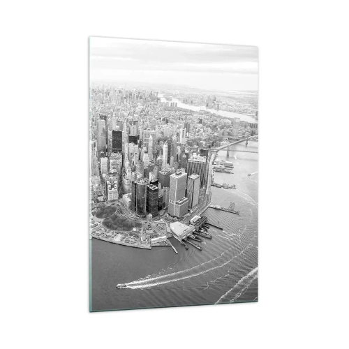 Impression sur verre - Image sur verre - Vue aérienne de Manhattan en noir et blanc - 70x100cm - Comment ne pas aimer ? - Décoration murale moderne pour le salon et la chambre ARTTOR
