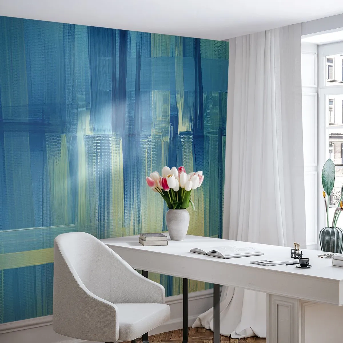 Papier Peint Photo Premium Canvas - Composition en turquoise - Abstraction, Ceintures, Maritime - 250x175 cm