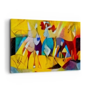 Impression sur toile - Image sur toile - Une abstraction colorée représentant des figures sous une forme géométrique - 100x70cm - Soleil - vie - joie - Décoration murale moderne pour le salon et la chambre ARTTOR