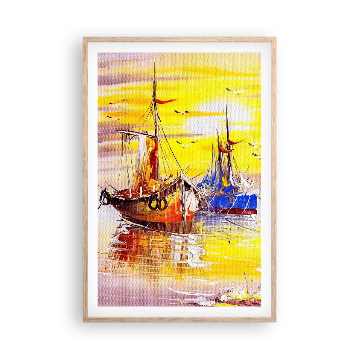 Affiche dans un chêne clair - Poster - Un repos bien mérité au port - 61x91 cm