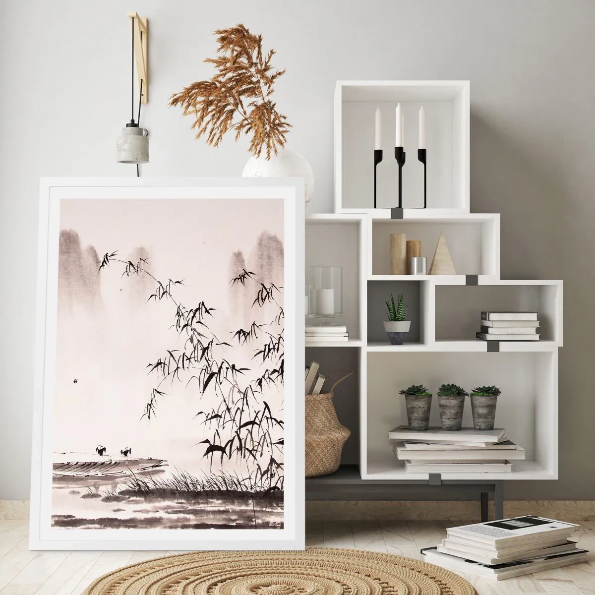 Affiche dans un cadre blanc - Poster - Le silence des rizières - 30x40 cm