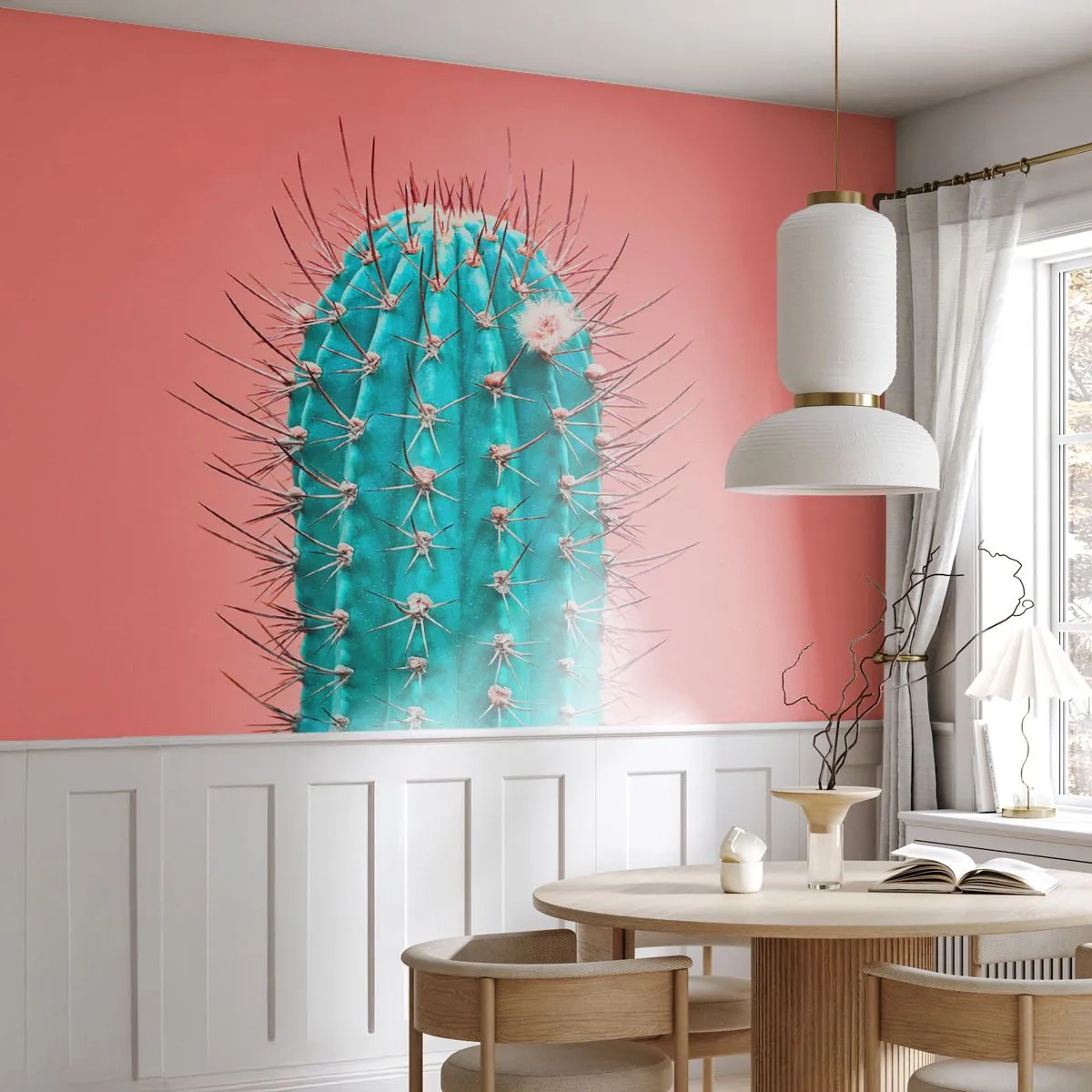 Papier Peint Photo Premium Canvas - Juste regarde - Cactus, Pastel, Minimalisme - 450x315 cm