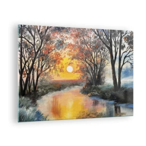 Impression sur verre - Image sur verre - Coucher de soleil sur la rivière parmi les arbres - 70x50cm - Climats de printemps - Décoration murale moderne pour le salon et la chambre ARTTOR