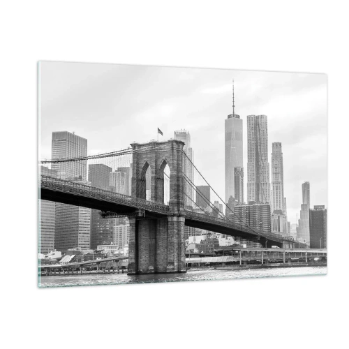 Impression sur verre - Image sur verre - Photographie en noir et blanc d'un pont et d'un paysage urbain - 120x80cm - Climat New-Yorkais - Décoration murale moderne pour le salon et la chambre ARTTOR