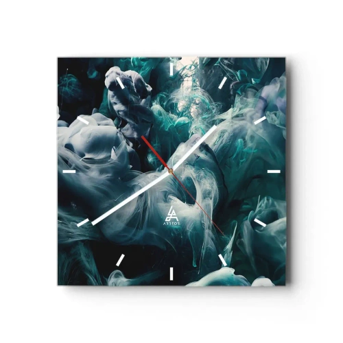 Horloge murale - Pendule murale - Vagues abstraites dynamiques dans des tons de bleu et de blanc - 30x30cm - Mouvement des couleurs - Décoration murale moderne pour le salon et la chambre ARTTOR