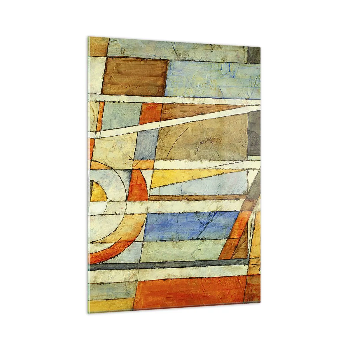 Impression sur verre - Image sur verre - Une composition abstraite aux motifs géométriques et aux couleurs chaudes. - 50x70cm - Cubisme sur le chantier - Décoration murale moderne pour le salon et la chambre ARTTOR