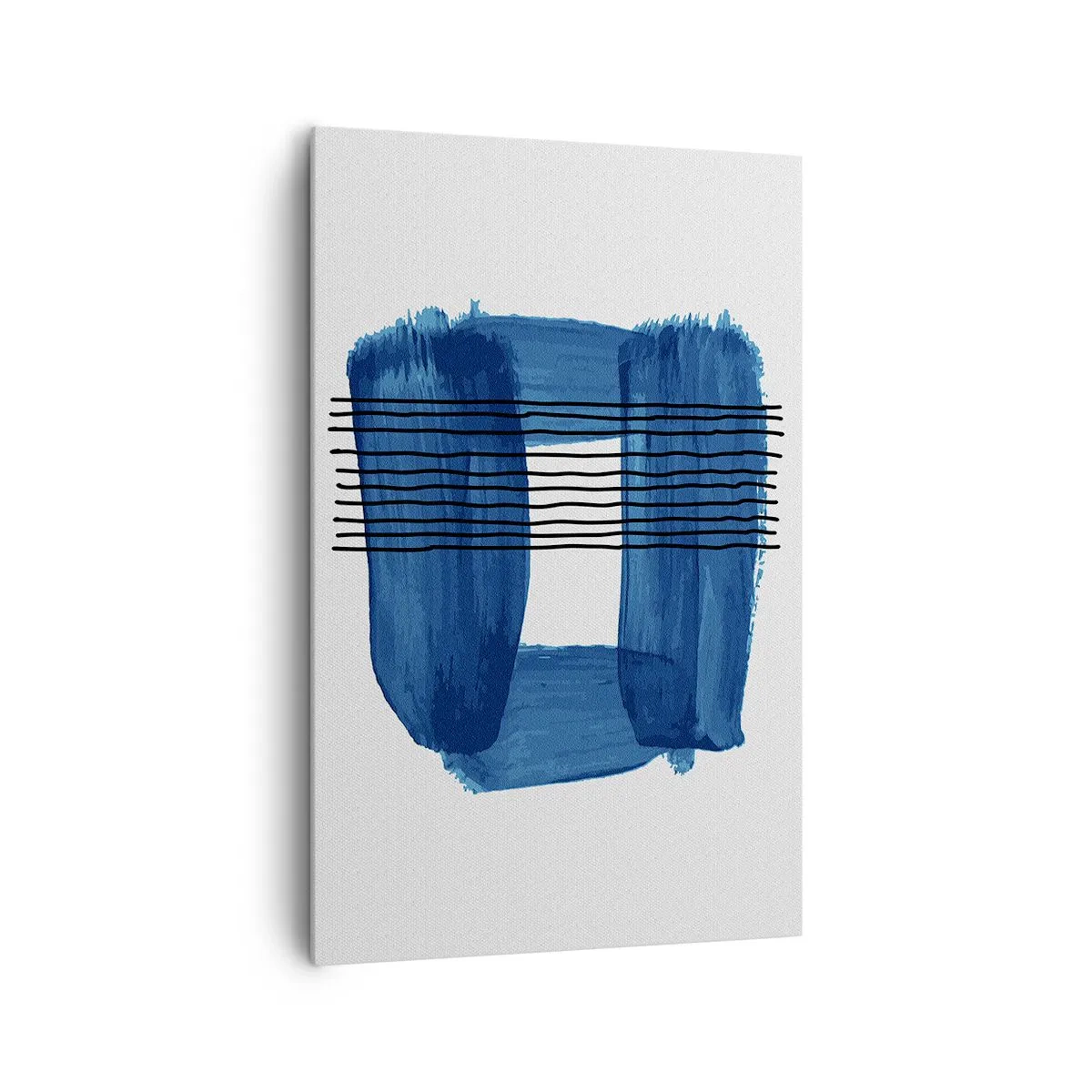 Impression sur toile - Image sur toile - Motif abstrait dans des tons de bleu avec des lignes noires - 80x120cm - Composition noire-bleue - Décoration murale moderne pour le salon et la chambre ARTTOR