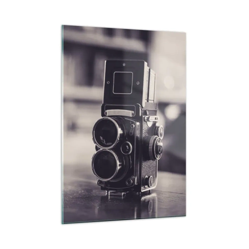 Impression sur verre - Image sur verre - Photographie en noir et blanc d'un appareil photo ancien - 50x70cm - La magie de la photographie ancienne - Décoration murale moderne pour le salon et la chambre ARTTOR
