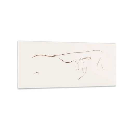 Impression sur verre - Image sur verre - Un dessin au trait subtil d'une silhouette sur un fond clair - 120x50cm - La forme du désir - Décoration murale moderne pour le salon et la chambre ARTTOR