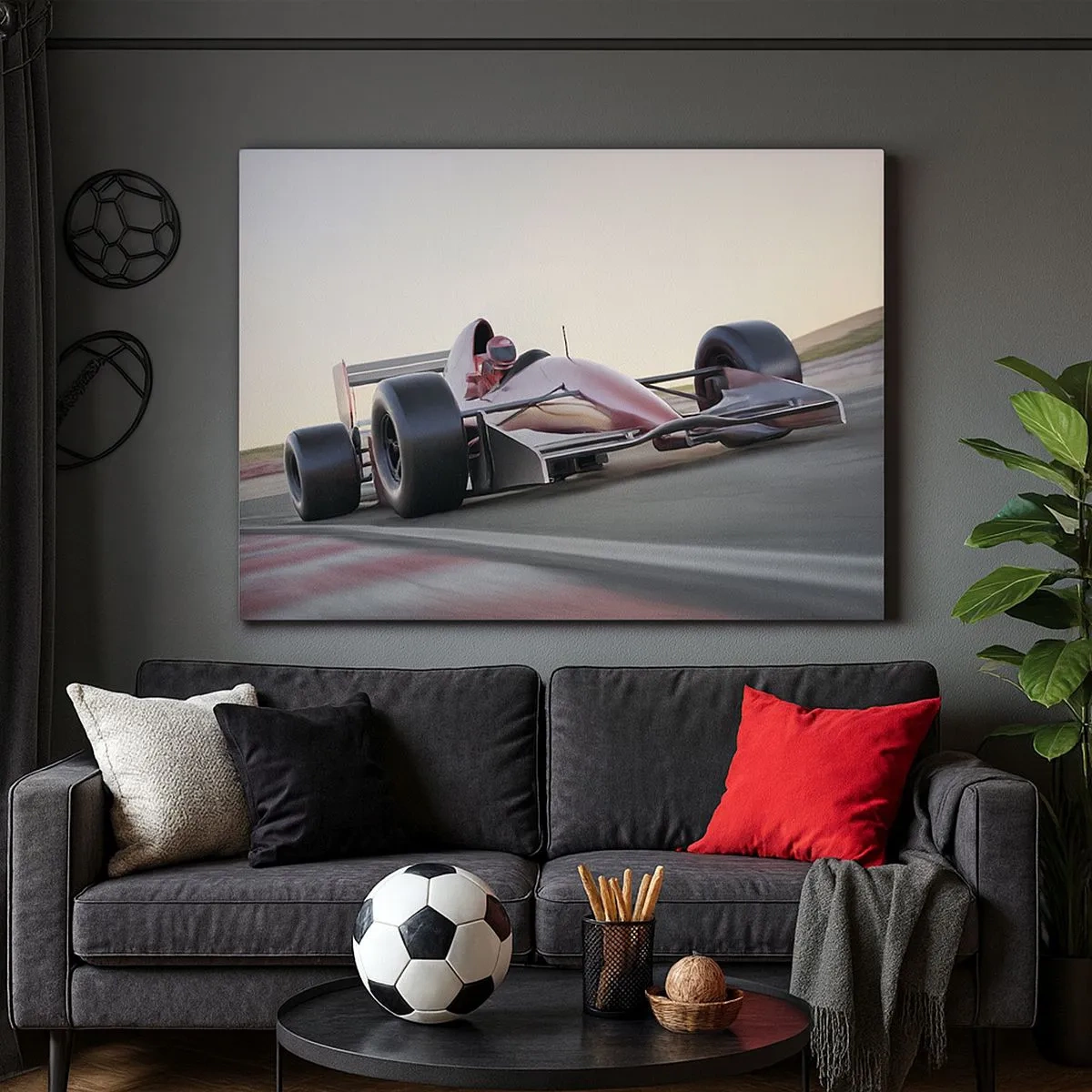 Impression sur toile - Image sur toile - Une voiture de Formule 1 rouge sur une piste de course en conduisant - 70x50cm - Toujours gagnant - Décoration murale moderne pour le salon et la chambre ARTTOR