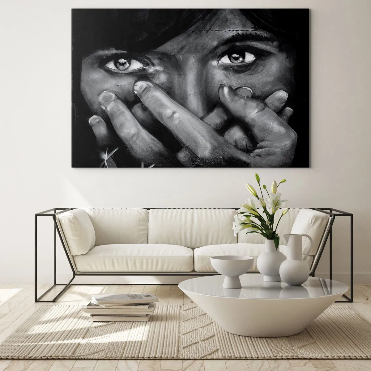 Impression sur verre - Image sur verre - Un portrait en noir et blanc avec un regard émotionnel - 100x70cm - Je ne dirai pas qui a peint - Décoration murale moderne pour le salon et la chambre ARTTOR