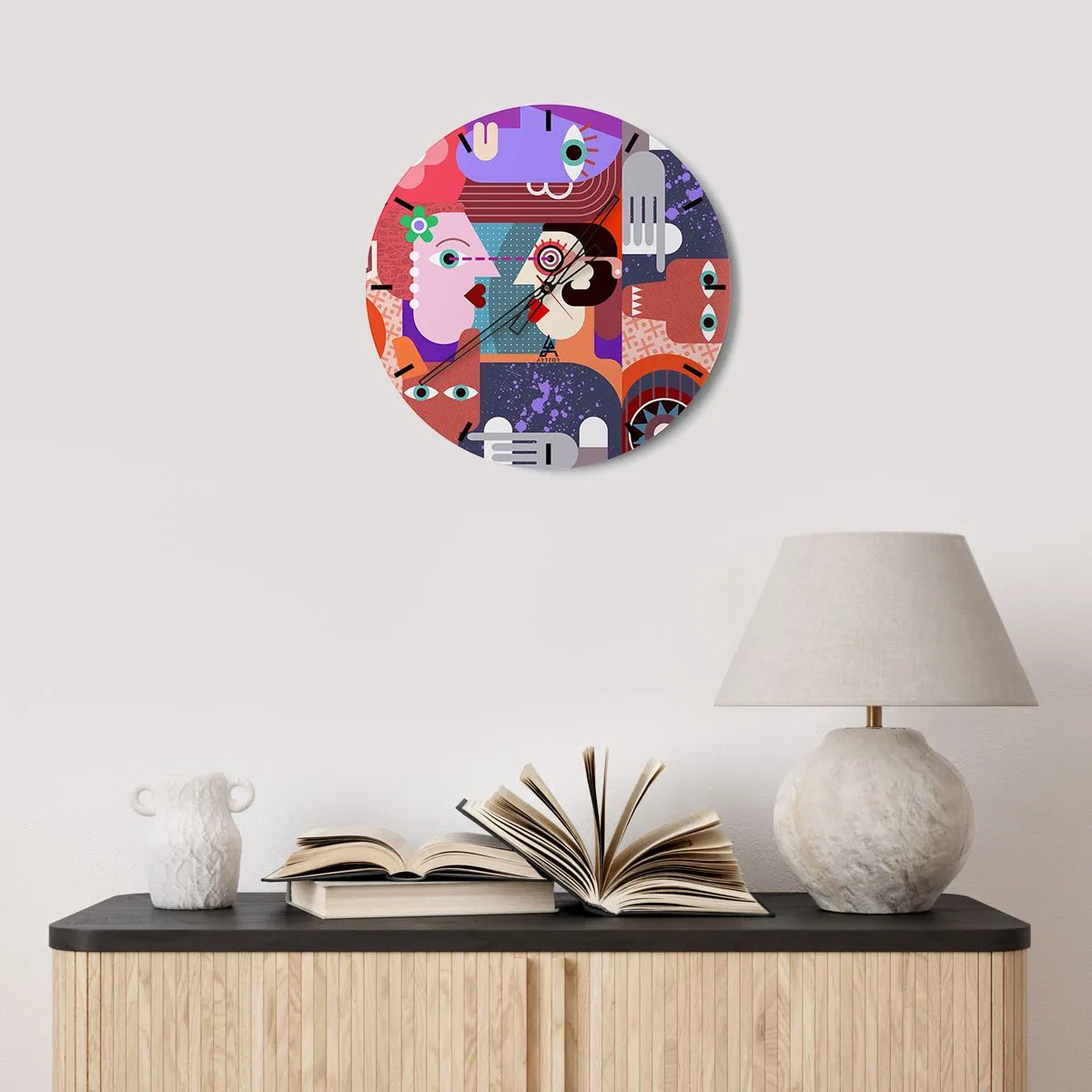 Horloge murale - Pendule murale - Les yeux dans les yeux - 30x30 cm