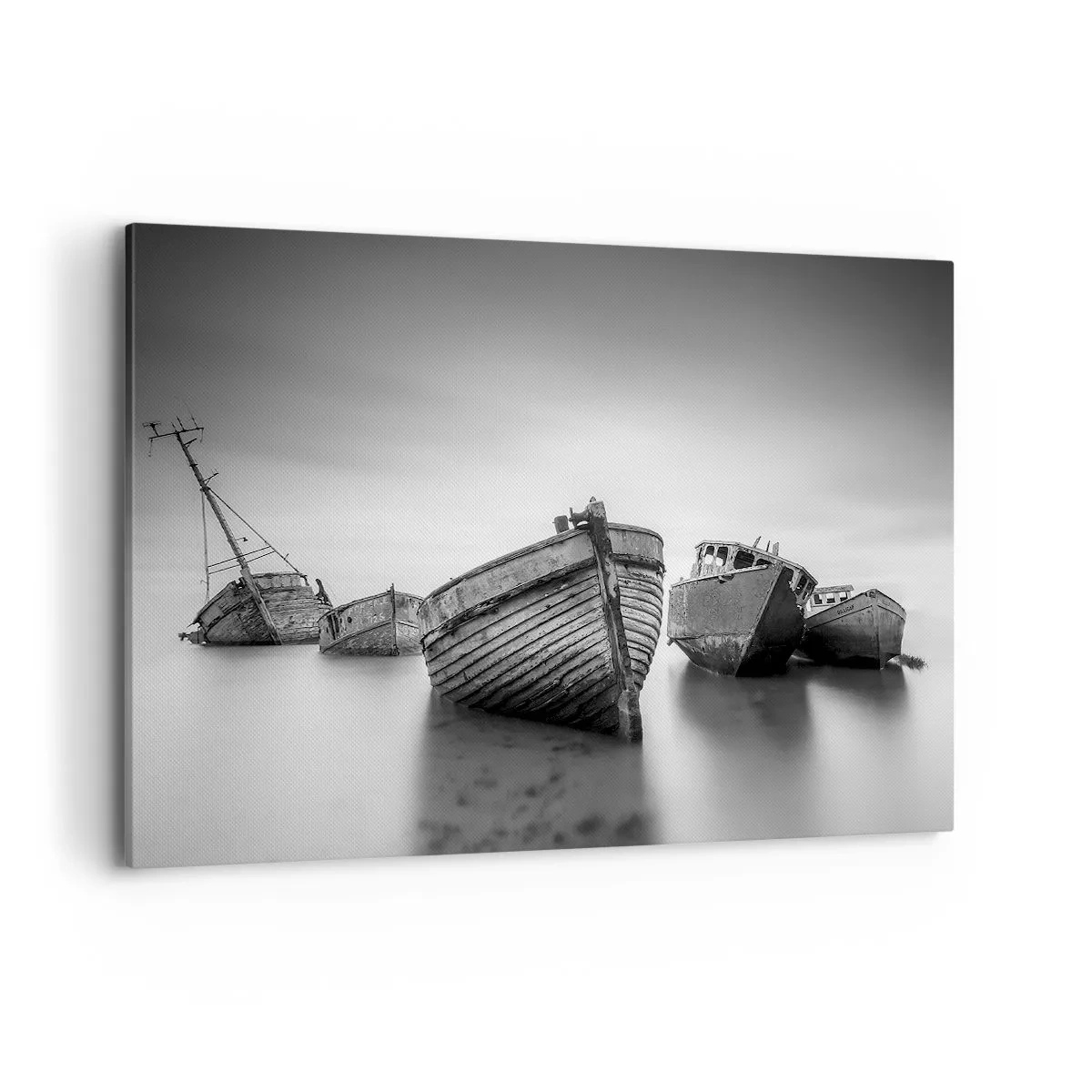 Impression sur toile - Image sur toile - Bateaux abandonnés sur une eau calme - 100x70cm - Cùest déjà un souvenir... - Décoration murale moderne pour le salon et la chambre ARTTOR