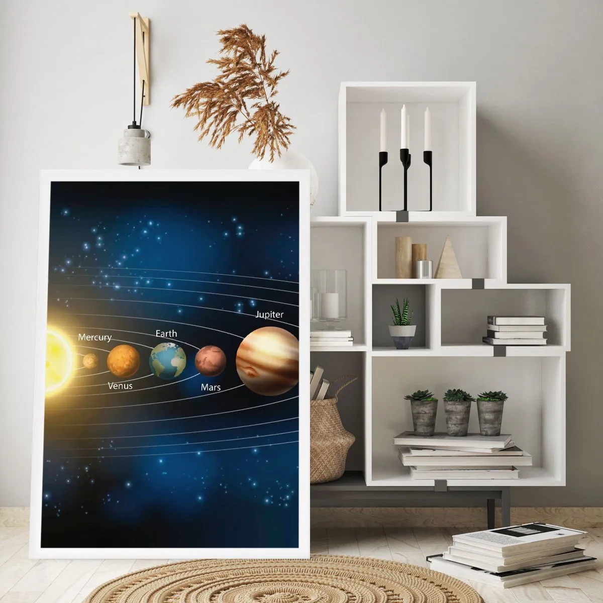Affiche - Poster - Le système solaire avec des planètes sur fond d'étoiles - 50x70cm - L'une des dix - Décoration murale moderne pour le salon et la chambre ARTTOR