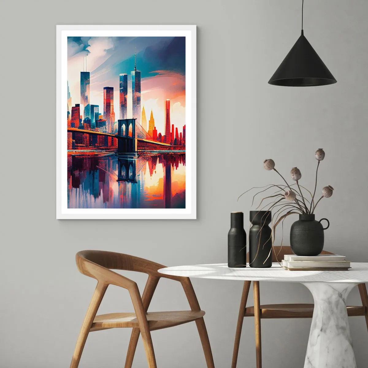 Affiche dans un cadre blanc - Poster - New York onirique - 70x100 cm