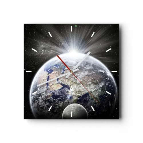 Horloge murale - Pendule murale - La Terre et la Lune illuminées par la lueur de l'espace - 30x30cm - En pleine splendeur - Décoration murale moderne pour le salon et la chambre ARTTOR