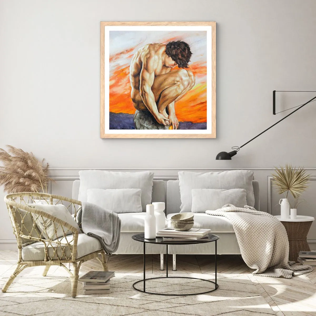 Affiche dans un chêne clair - Poster - Plongé dans ses pensées - 40x40 cm