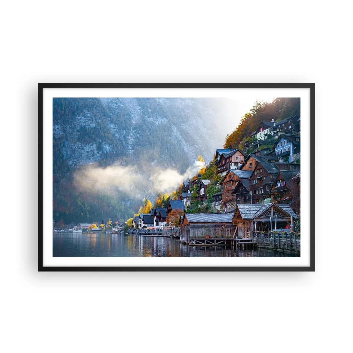 Affiche dans un cadre noir - Poster - Ambiance alpine - 91x61 cm