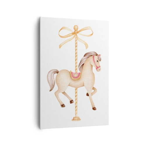 Impression sur toile - Image sur toile - Un cheval de carrousel avec un arc dans des pastels délicats - 70x100cm - Un trot gracieux - Décoration murale moderne pour le salon et la chambre ARTTOR