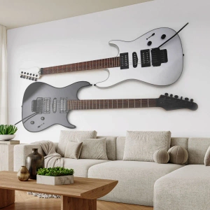 Papier Peint Photo Premium Sand - Guitare électrique noire et blanche sur fond blanc - 100x70cm - Harmonie des formes - Décoration murale moderne pour le salon et la chambre ARTTOR