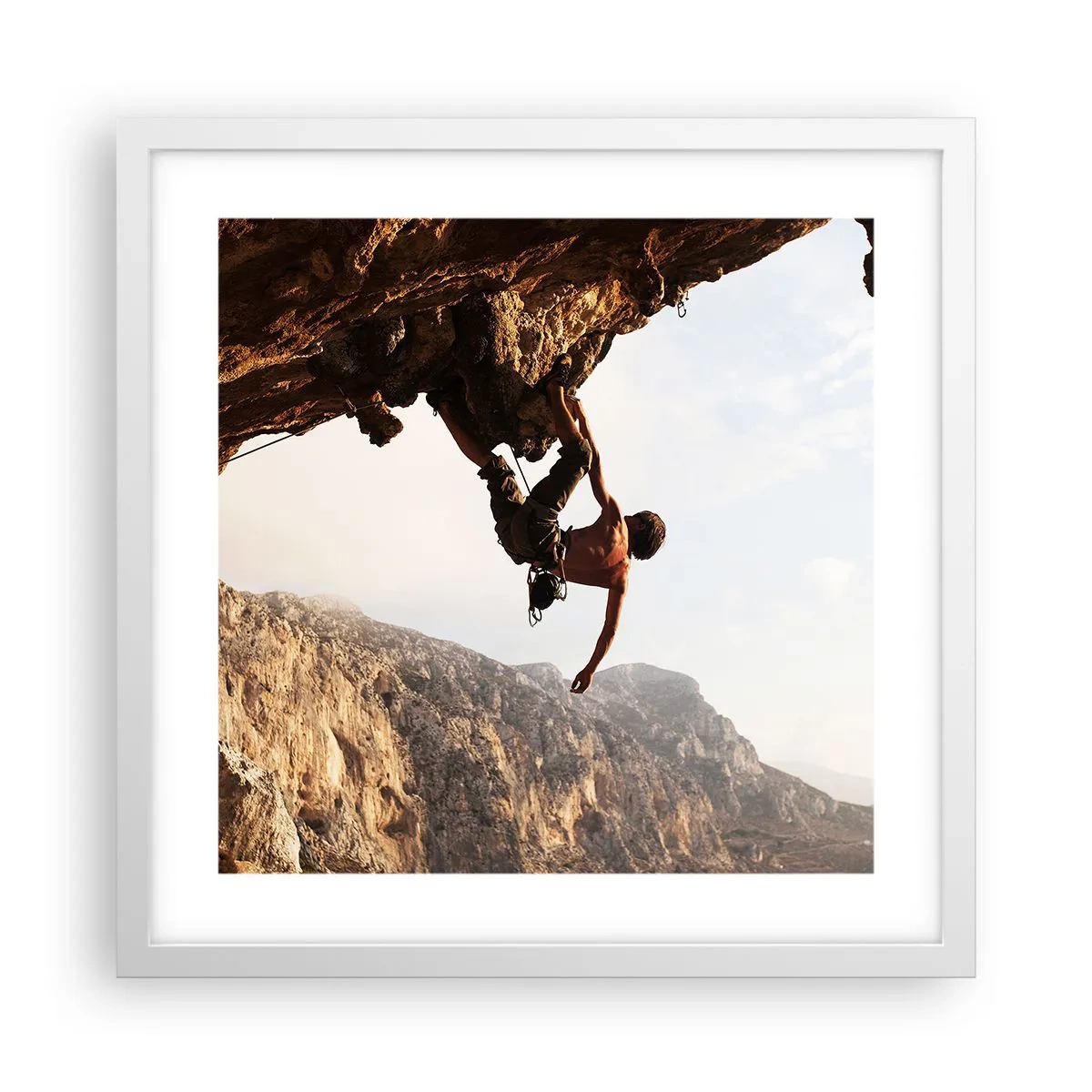 Affiche dans un cadre blanc - Poster - Le monde rétréci dans une main sur une coupe de rocher - 40x40 cm