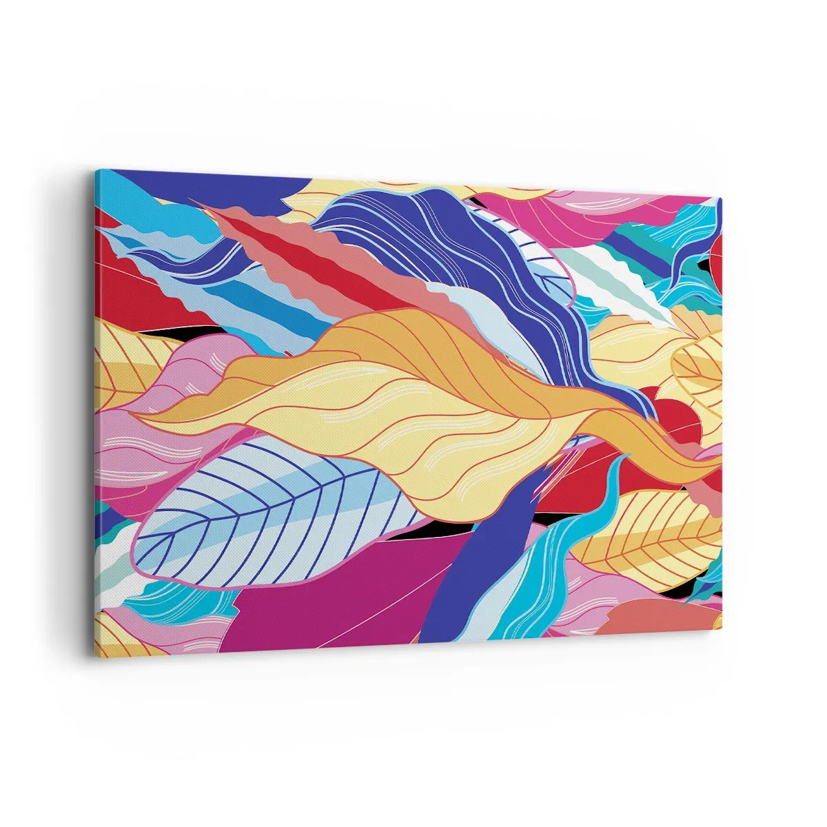 Impression sur toile - Image sur toile - Des feuilles aux couleurs vives créent une composition dynamique - 100x70cm - Un désordre coloré - Décoration murale moderne pour le salon et la chambre ARTTOR