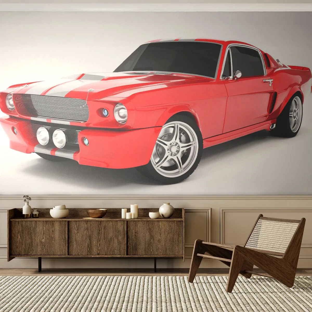 Papier Peint Autocollant Deluxe Sticker - Une Mustang aussi rapide que le vent - Automobile, Voiture ancienne, Voiture Mustang 1967 - 250x175 cm