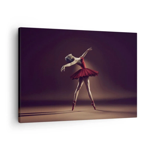 Impression sur toile - Image sur toile - Une danseuse de ballet en robe rouge sur fond de scène - 70x50cm - Une danseuse étoile - Décoration murale moderne pour le salon et la chambre ARTTOR