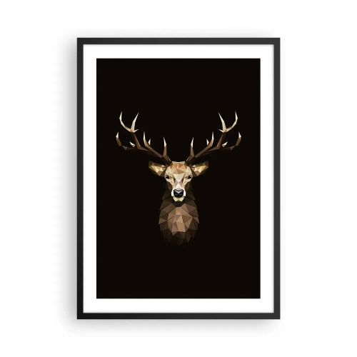 Affiche dans un cadre noir - Poster - Image géométrique d'un cerf sur fond noir - 50x70cm - Cerf cubique - Décoration murale moderne pour le salon et la chambre ARTTOR