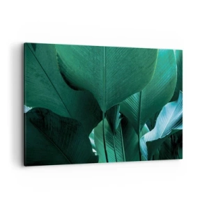 Impression sur toile - Image sur toile - Feuilles vertes dans une composition minimaliste - 120x80cm - Tourné vers la lumière - Décoration murale moderne pour le salon et la chambre ARTTOR