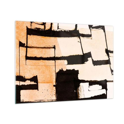 Impression sur verre - Image sur verre - Abstraction géométrique dans les tons beige et noir - 70x50cm - De l’ordre malgré tout - Décoration murale moderne pour le salon et la chambre ARTTOR