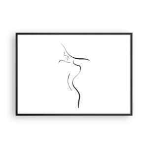 Affiche dans un cadre noir - Poster - Contour minimaliste d'une silhouette féminine sur fond blanc - 100x70cm - Insaisissable comme une vague - Décoration murale moderne pour le salon et la chambre ARTTOR