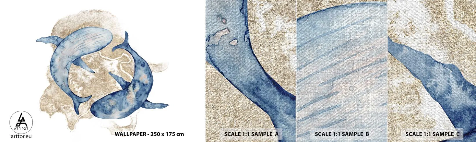 Échantillon de Papier Peint Premium Canvas - Amis ou amoureux? - dauphins, Abstraction, Morceau - 100x30 cm