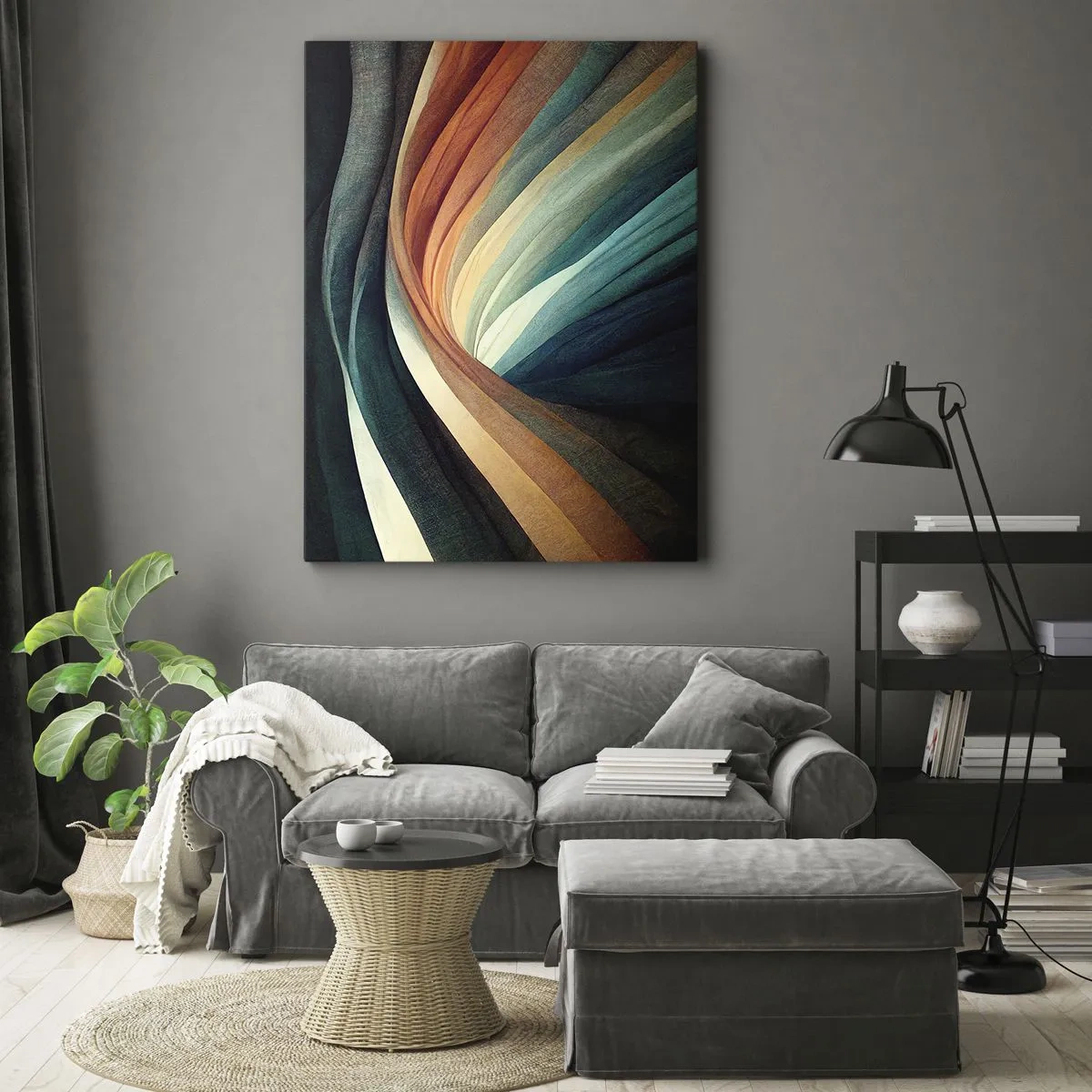 Impression sur toile - Image sur toile - Vagues abstraites dans des tons chauds et froids - 50x70cm - Tissé à partir de couleurs - Décoration murale moderne pour le salon et la chambre ARTTOR