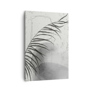 Impression sur toile - Image sur toile - Un délicat motif de feuille de palmier sur un fond clair dans un style scandinave. - 70x100cm - L'exotisme subtil de la nature - Décoration murale moderne pour le salon et la chambre ARTTOR