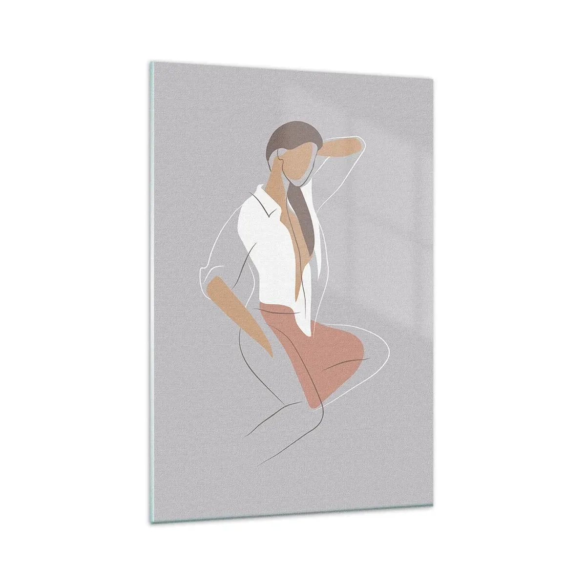 Impression sur verre - Image sur verre - Un portrait minimaliste d'une femme aux couleurs pastel. - 80x120cm - Contour gracieux - Décoration murale moderne pour le salon et la chambre ARTTOR