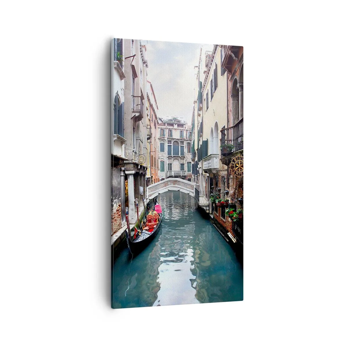Impression sur toile - Image sur toile - Paysage vénitien avec une gondole et un pont - 55x100 cm