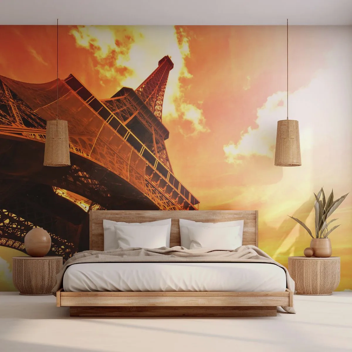 Papier Peint Photo Premium Sand - Monumental, car il est doré par le soleil - Ville, Paris, tour Eiffel - 400x280 cm