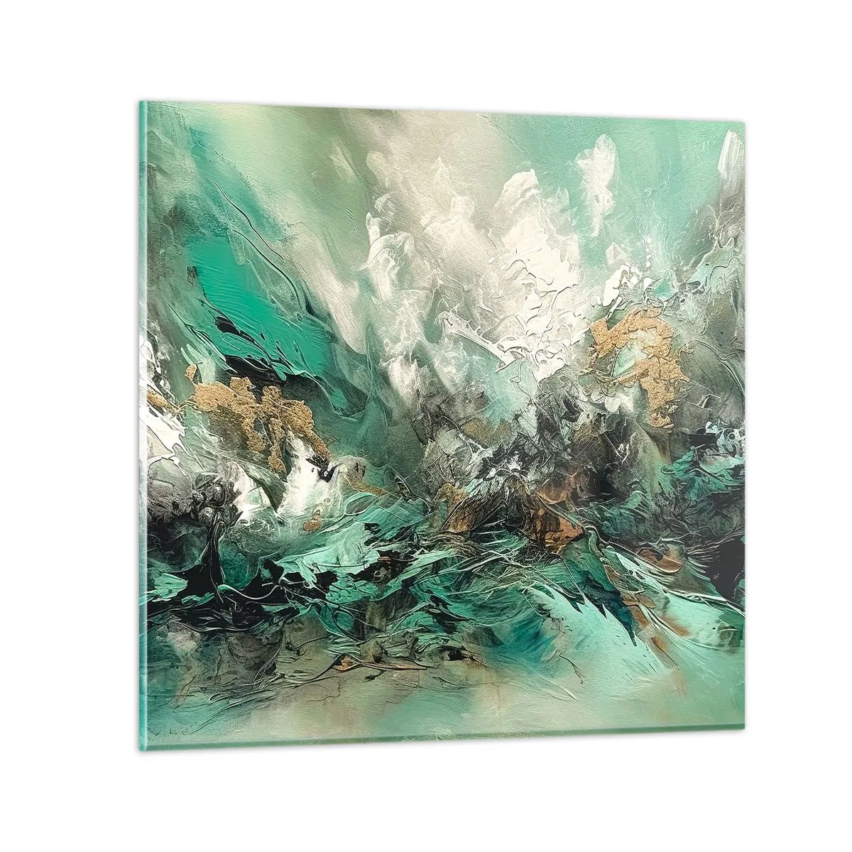 Impression sur verre - Image sur verre - Ressac émeraude et noir - 50x50 cm