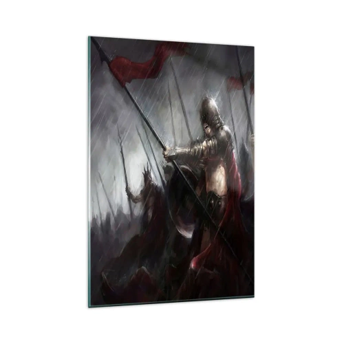 Impression sur verre - Image sur verre - Chevaliers marchant vers le champ de bataille sous la pluie - 80x120cm - Passant, dis à Sparte… - Décoration murale moderne pour le salon et la chambre ARTTOR