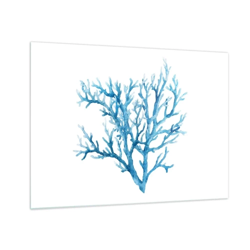 Impression sur verre - Image sur verre - Une aquarelle délicate représentant du corail bleu - 70x50cm - Filigrane nautique - Décoration murale moderne pour le salon et la chambre ARTTOR