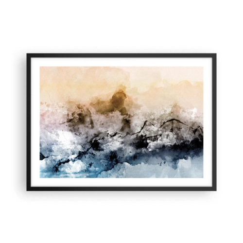 Affiche dans un cadre noir - Poster - Paysage abstrait avec brouillard et couleurs subtiles - 70x50cm - Noyé dans un nuage de brouillard - Décoration murale moderne pour le salon et la chambre ARTTOR