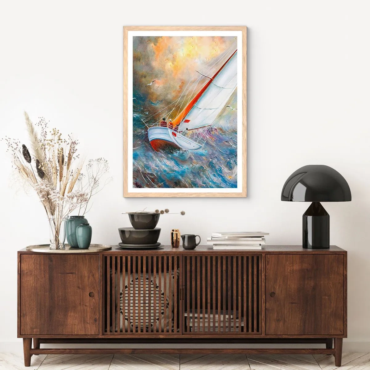 Affiche dans un chêne clair - Poster - Concourir sur les vagues - 61x91 cm