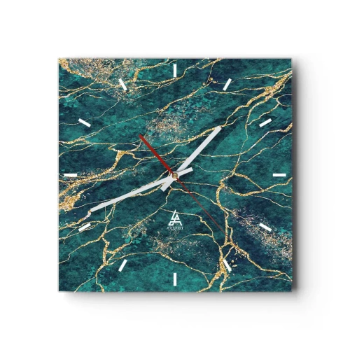Horloge murale - Pendule murale - Motif de marbre texturé dans des tons turquoise et or - 30x30cm - Mine d'or - Décoration murale moderne pour le salon et la chambre ARTTOR