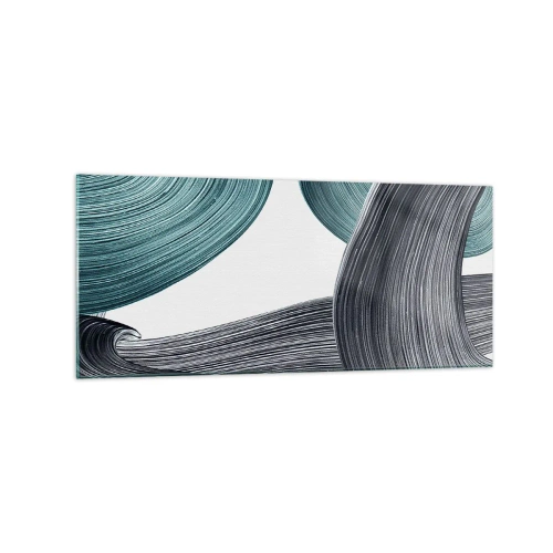 Impression sur verre - Image sur verre - Lignes abstraites fluides dans des tons de vert et de gris - 120x50cm - Sentiers émeraude et noirs - Décoration murale moderne pour le salon et la chambre ARTTOR
