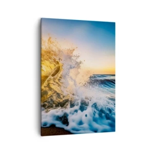 Impression sur toile - Image sur toile - Une vague dorée sur fond de soleil couchant - 50x70cm - S'amuser dans le sable - Décoration murale moderne pour le salon et la chambre ARTTOR
