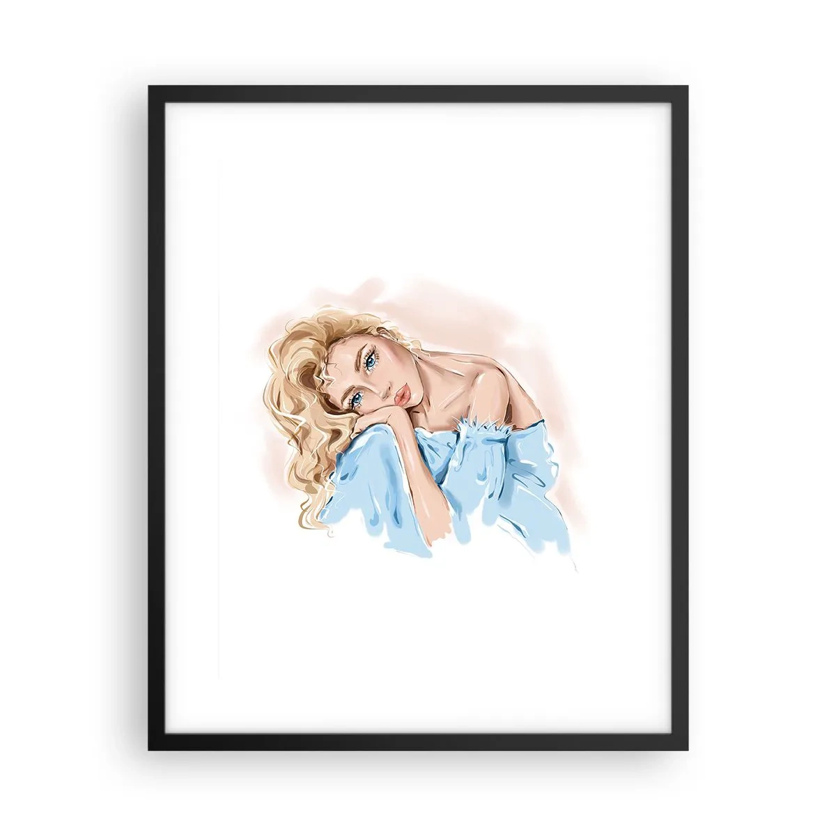 Affiche dans un cadre noir - Poster - Rêveuse en bleu - 40x50 cm