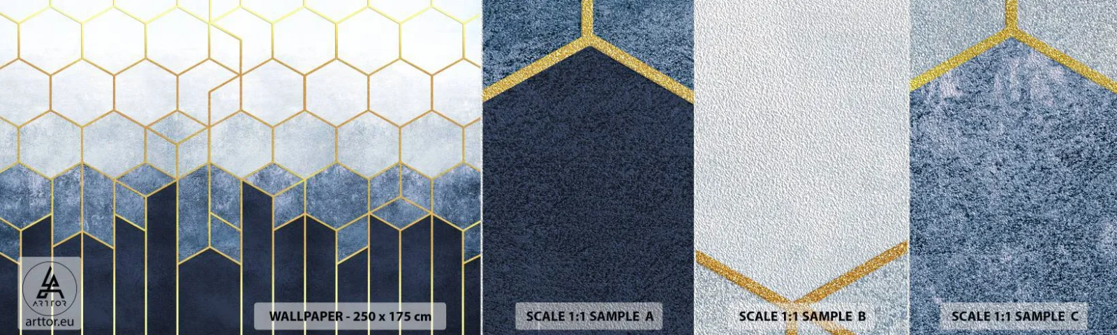Échantillon de Papier Peint Premium Sand - Composition en rythme syncopé - Abstraction, Morceau, Hexagone - 100x30 cm