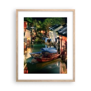 Affiche dans un chêne clair - Poster - Soirée dans une rue chinoise - 40x50 cm